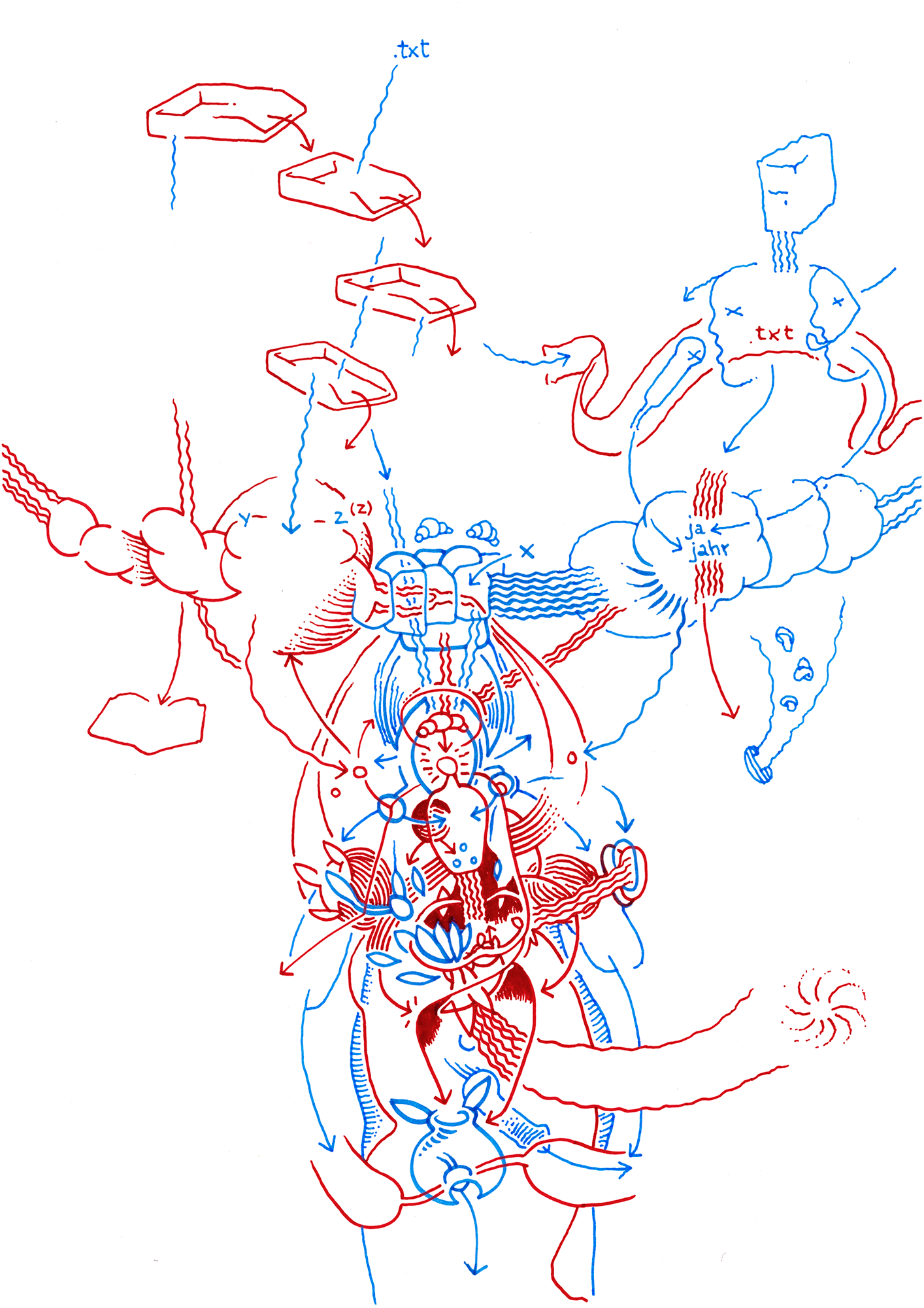 Hannes Kater: Tageszeichnung aus dem Jahr 2000, Filzstift auf A4 Papier