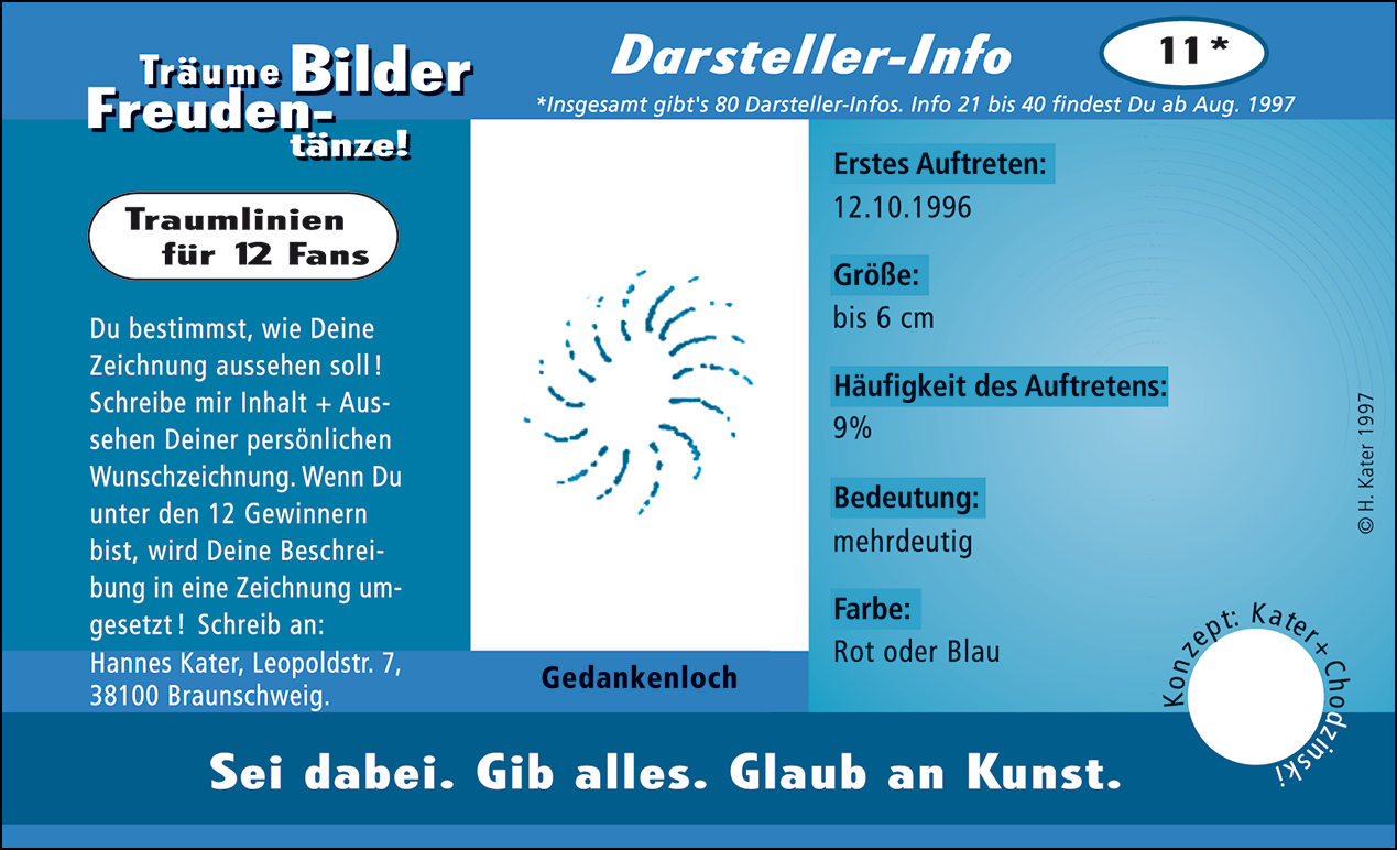 Hannes Kater: Auftragskärtchen *11 Gedankenloch, Vorderseite, Version von 1997