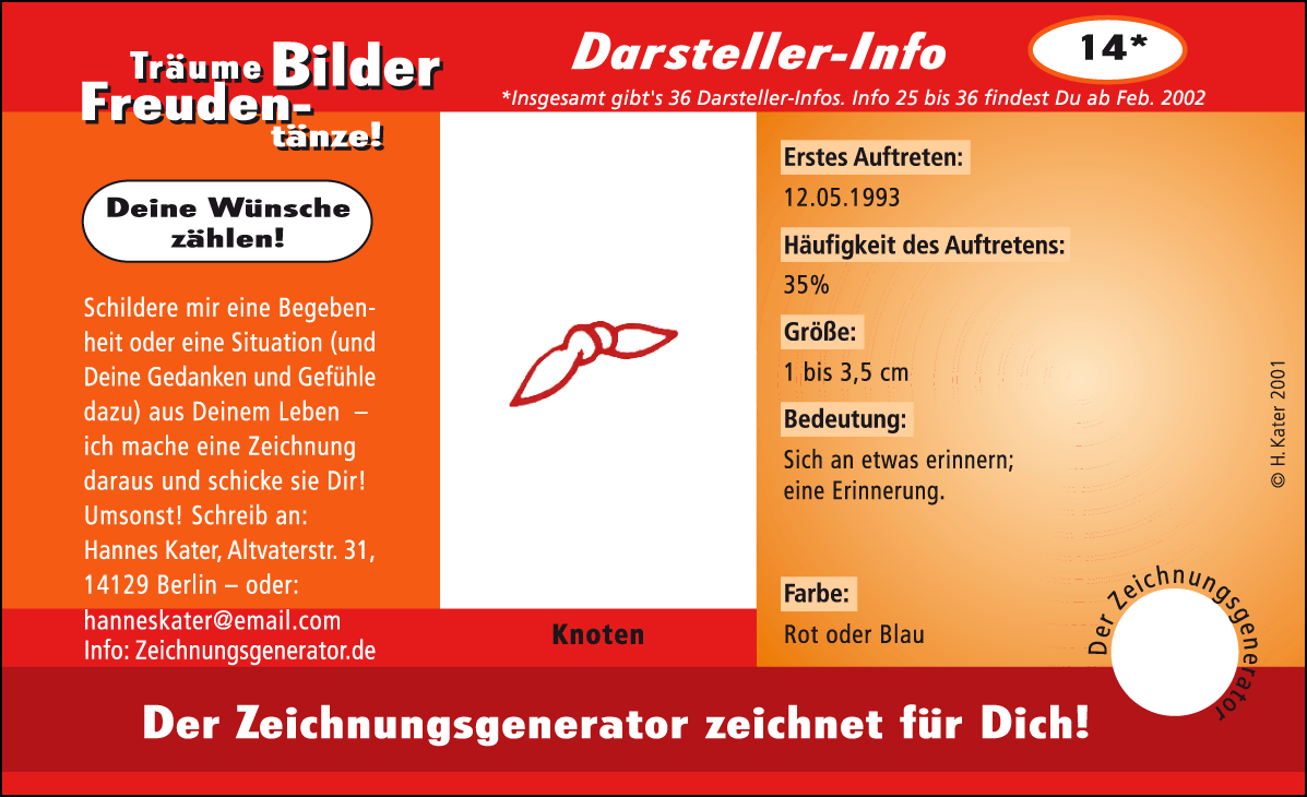 Hannes Kater: Auftragskärtchen *14 Knoten, Vorderseite, Version von 2001