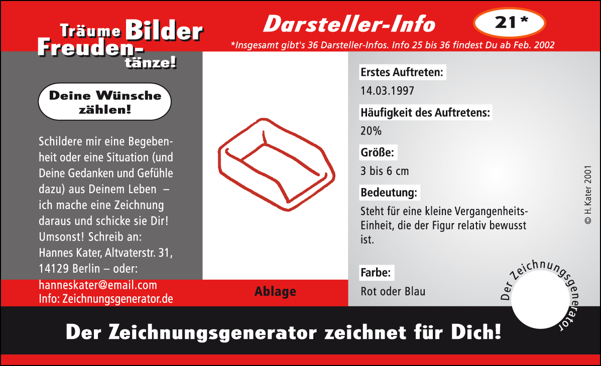 Hannes Kater: Auftragskärtchen *21 Bild, Vorderseite, Version von 2001