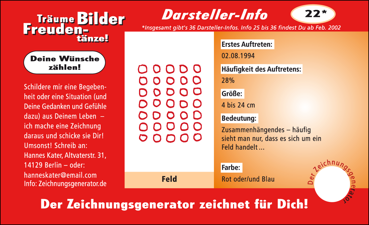 Hannes Kater: Auftragskärtchen *22 Feld, Vorderseite, Version von 2001