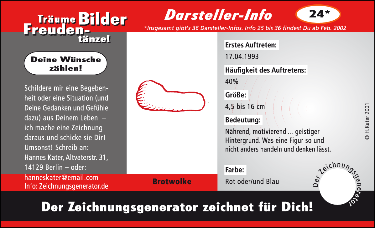 Hannes Kater: Auftragskärtchen *24 Brotwolke, Vorderseite, Version von 2001